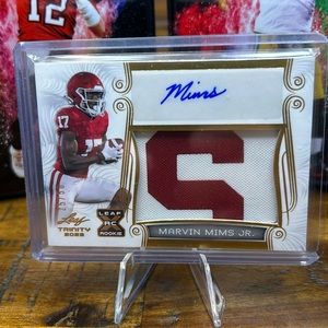 2023 leaf Marvin Mims Jr. collegiate autographed and game jersey patch.no.25/50